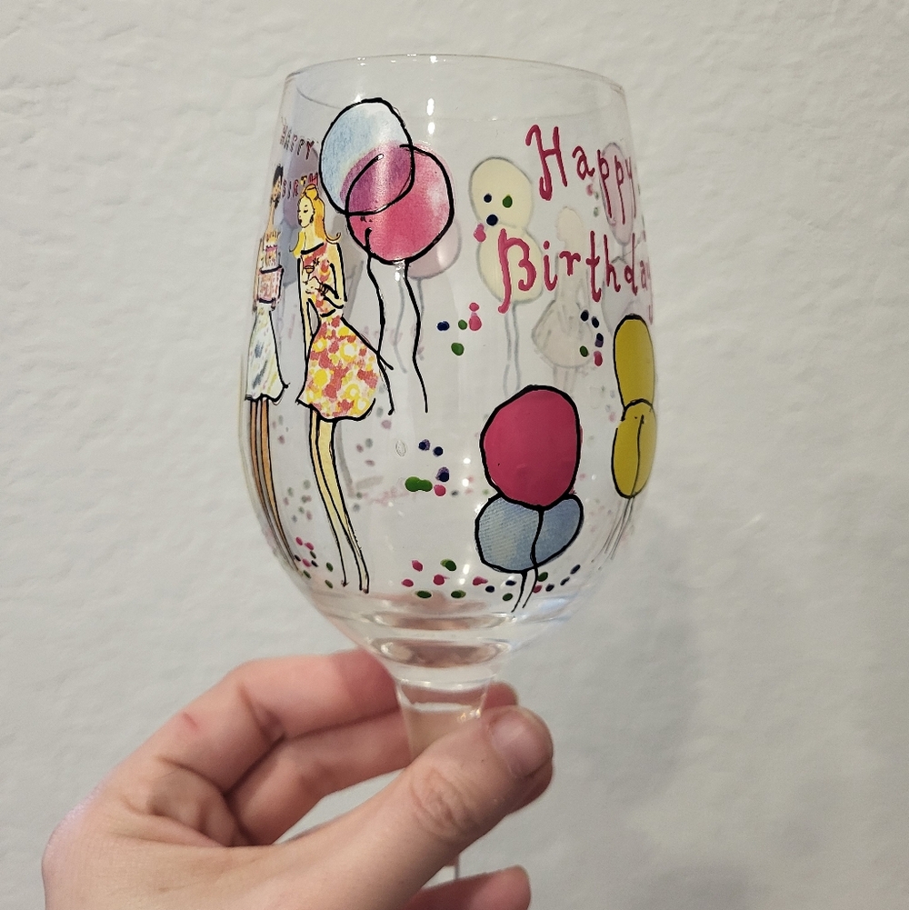 Lilly Pulitzer Handpainted Wine Glass - Happy Birthday